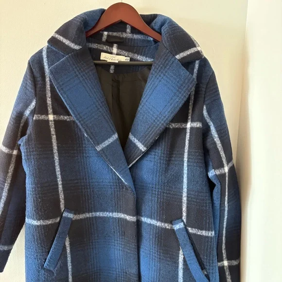 H&M Felted Oversized Coat Check Plaid Dark Blue Size M Bloggers' Favorite - Picture 7 of 15